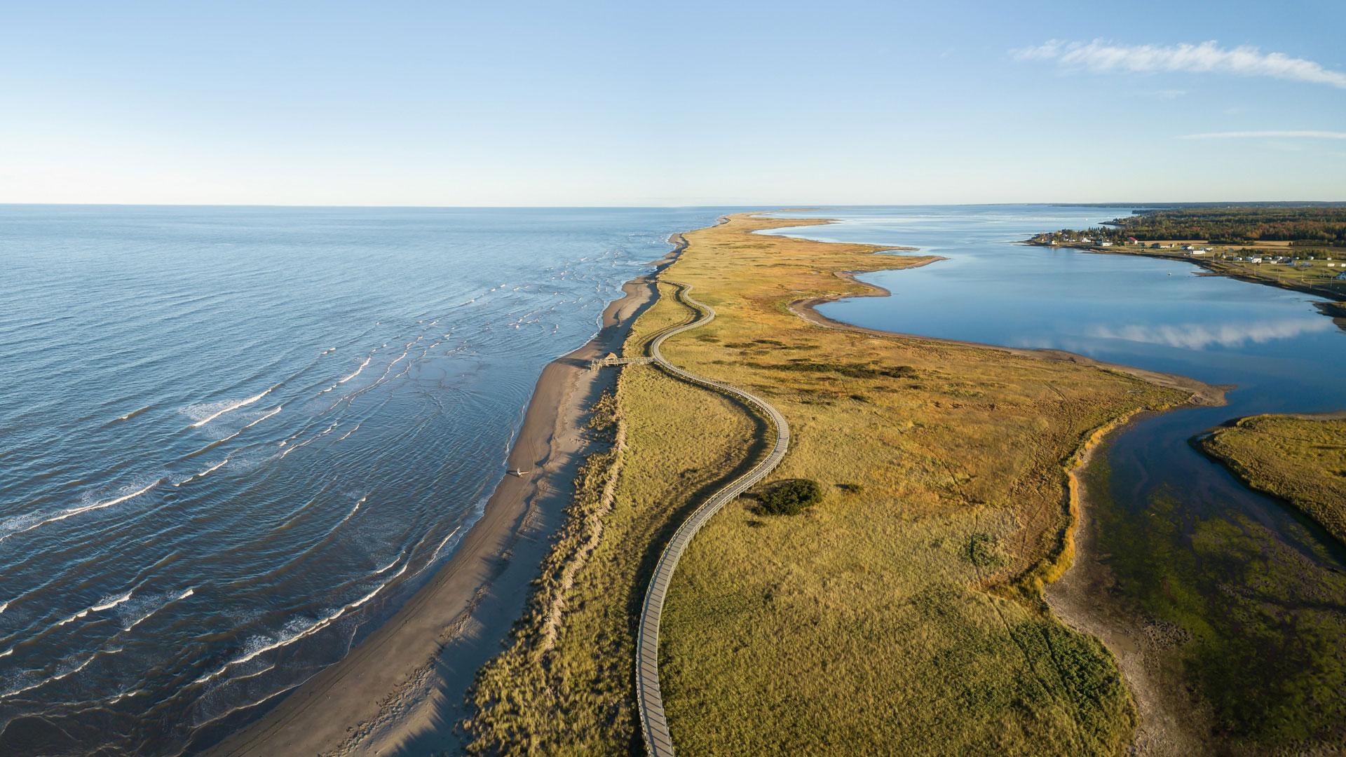 Aerial view of La Dune de Bouctouche, New Brunswick